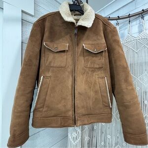 Levi Faux Suede Sherpa Lined Brown Jacket Coat Unisex L Large